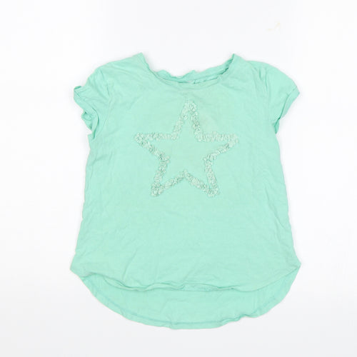 Preworn Girls Green   Basic T-Shirt Size 6-7 Years  - Star