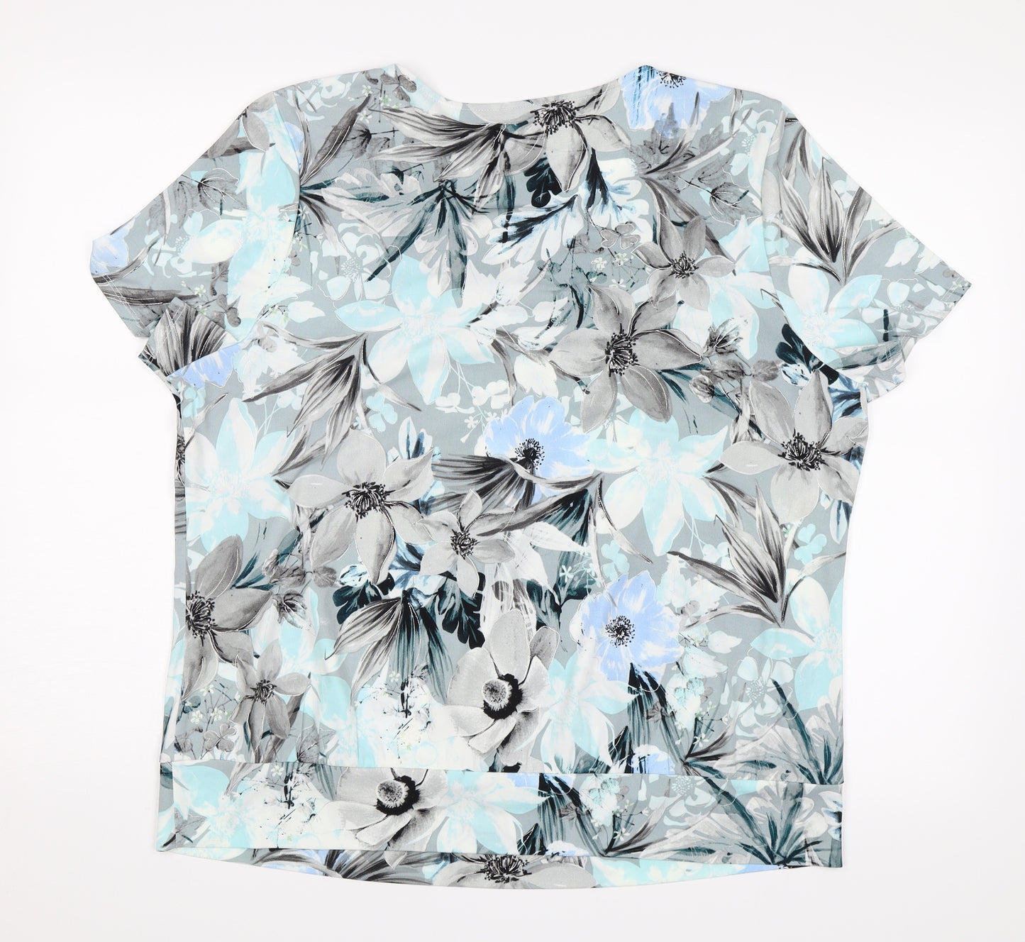 David Emanuel Womens Blue Floral  Basic Blouse Size 18