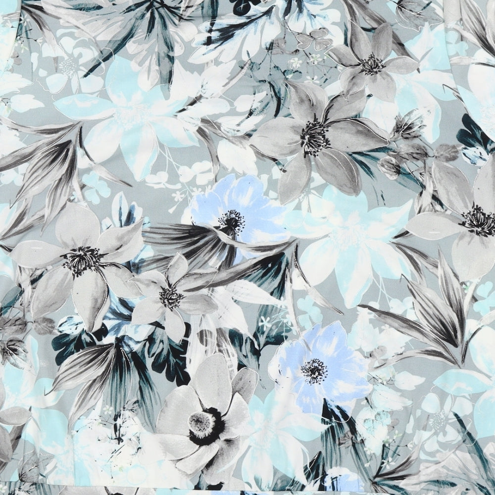 David Emanuel Womens Blue Floral  Basic Blouse Size 18