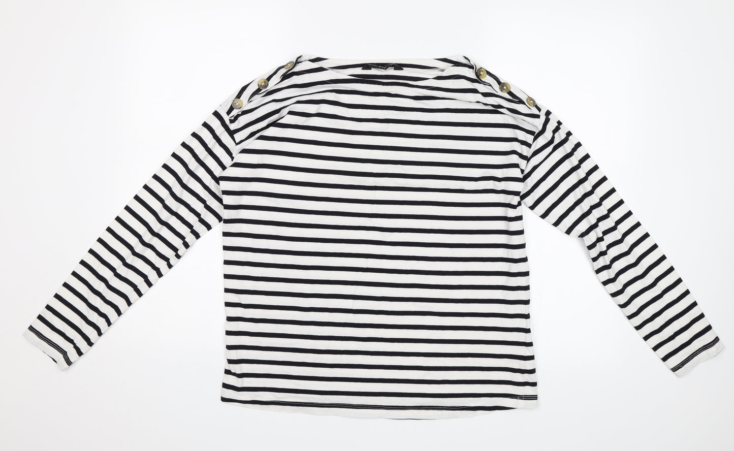 F&F Womens White Striped  Jersey T-Shirt Size 10