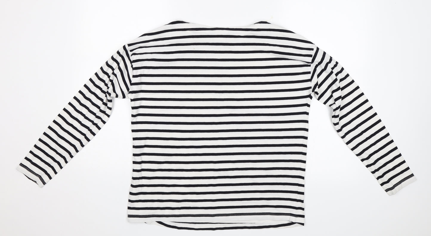 F&F Womens White Striped  Jersey T-Shirt Size 10