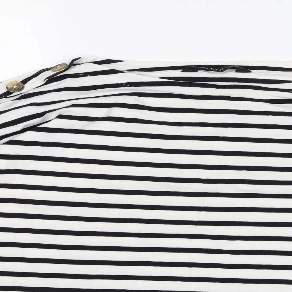 F&F Womens White Striped  Jersey T-Shirt Size 10