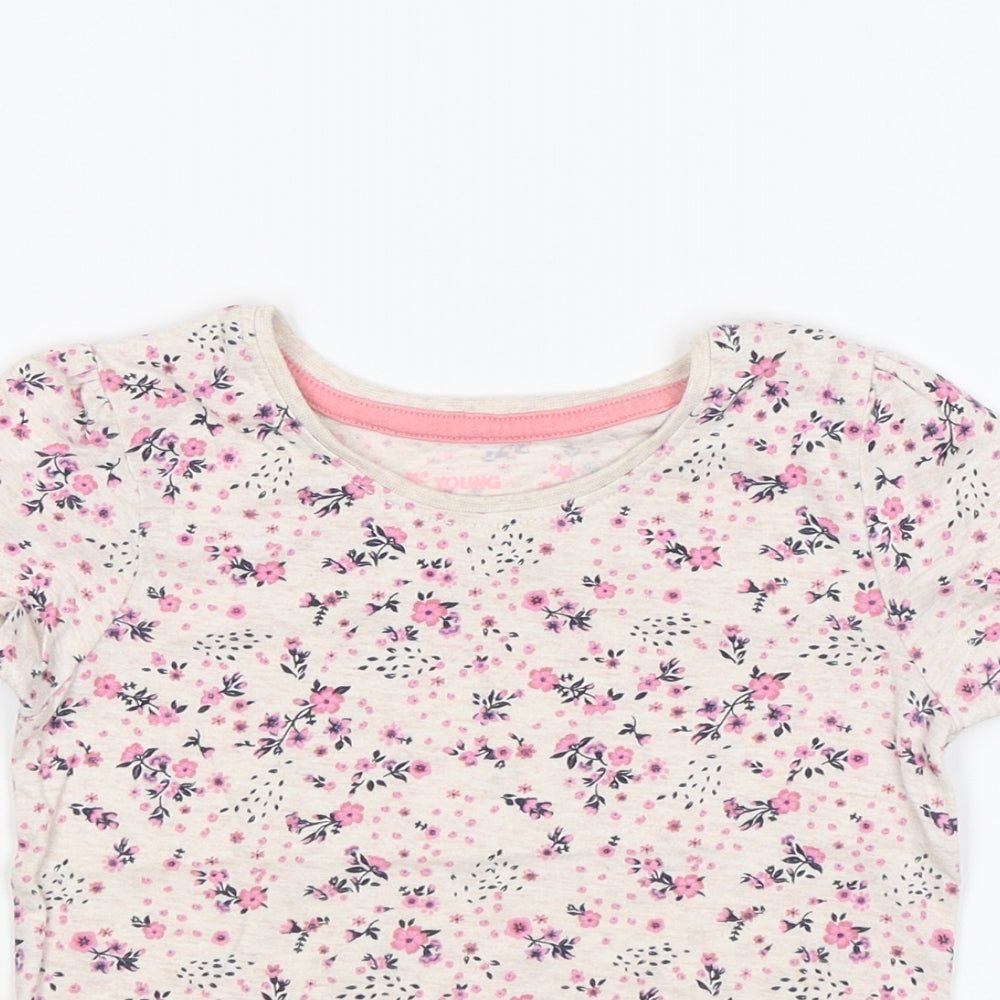 Young Dimension Girls Pink Floral  Basic T-Shirt Size 2-3 Years