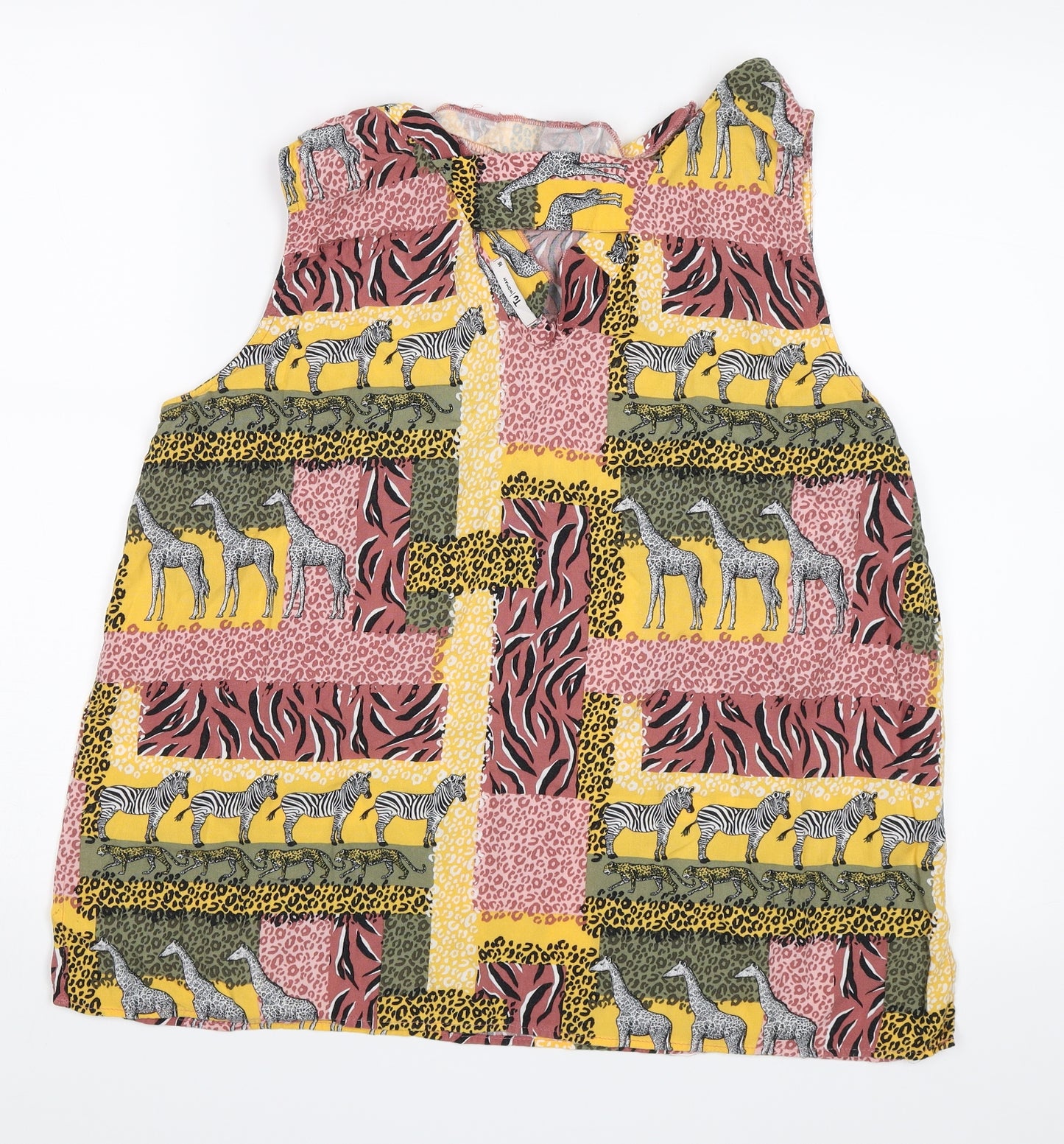 TU Womens Yellow Animal Print  Basic Blouse Size 16