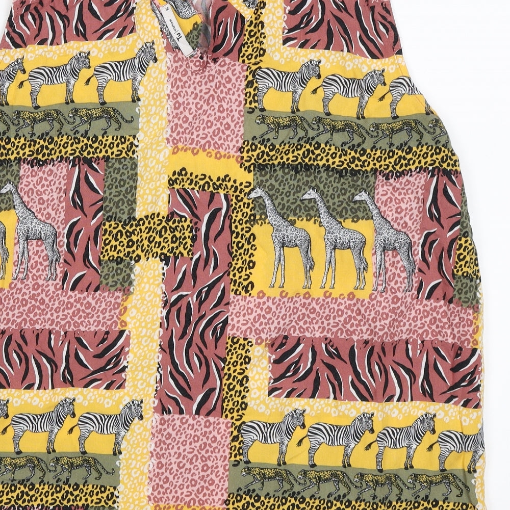 TU Womens Yellow Animal Print  Basic Blouse Size 16