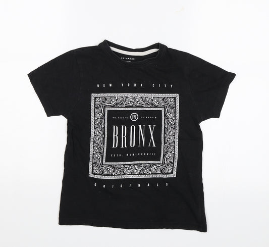 Front view of Primark boys’ black basic t-shirt, size 7-8, years - new york city bronx