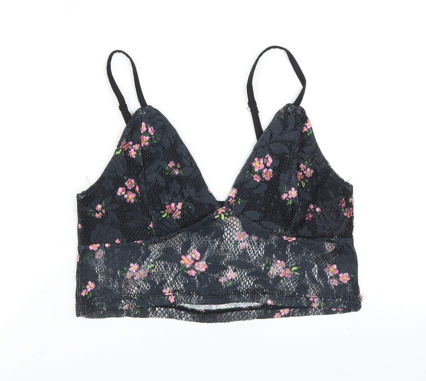 Select Womens Black Floral  Cropped Tank Size S