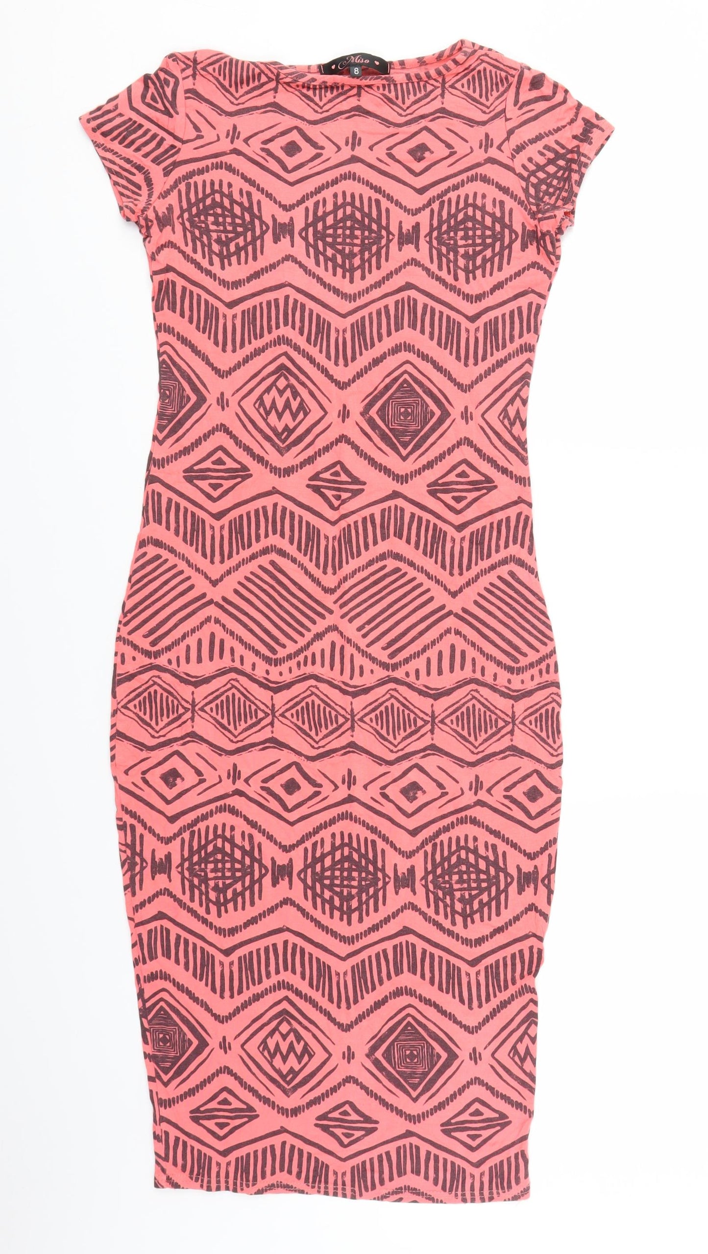 Miso Womens Pink Geometric  T-Shirt Dress  Size 8