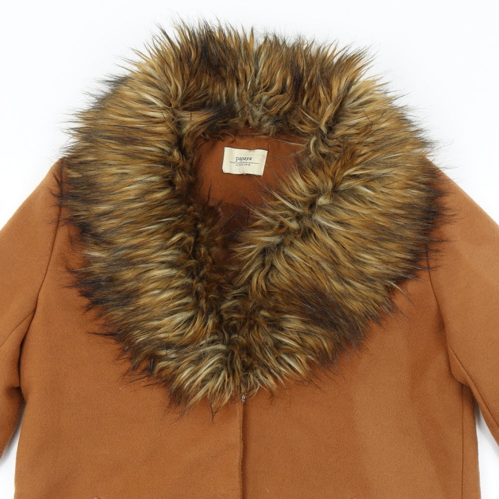 Papaya Womens Brown   Overcoat Coat Size 12  - FAUX FUR