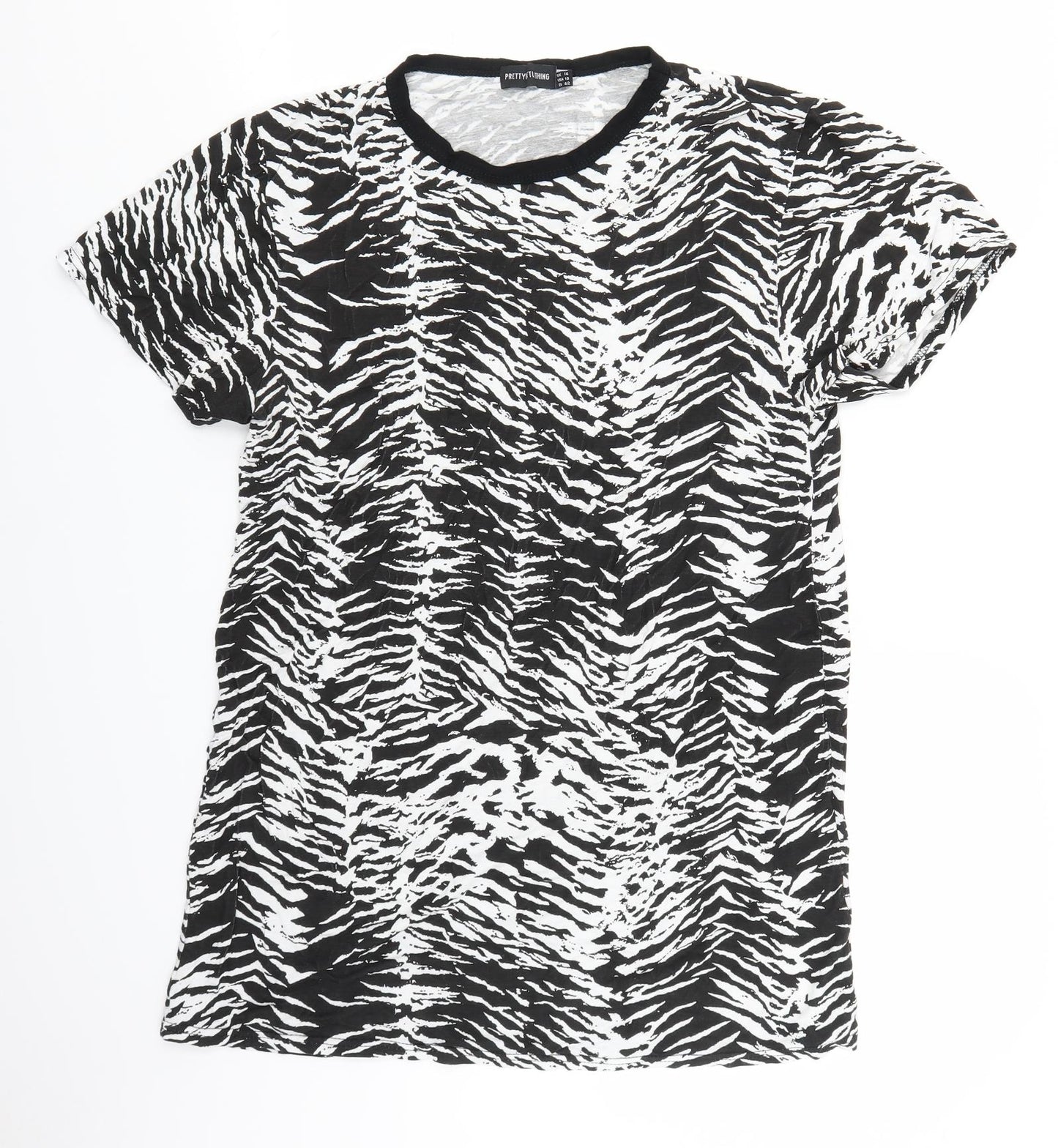 PRETTYLITTLETHING Womens White Animal Print  Basic T-Shirt Size 14