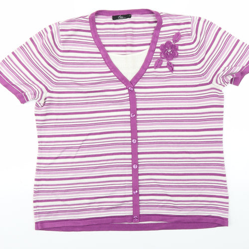 BM Womens Purple Striped Knit Cardigan Jumper Size M