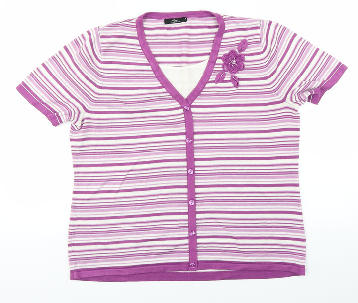 BM Womens Purple Striped Knit Cardigan Jumper Size M