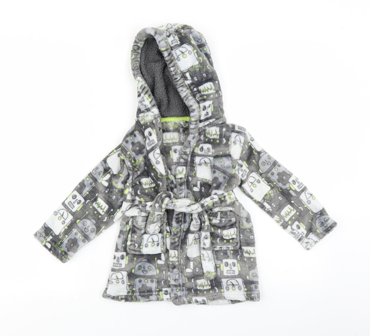 Matalan Boys Grey Geometric Robe Size 2-3 Years - Robots