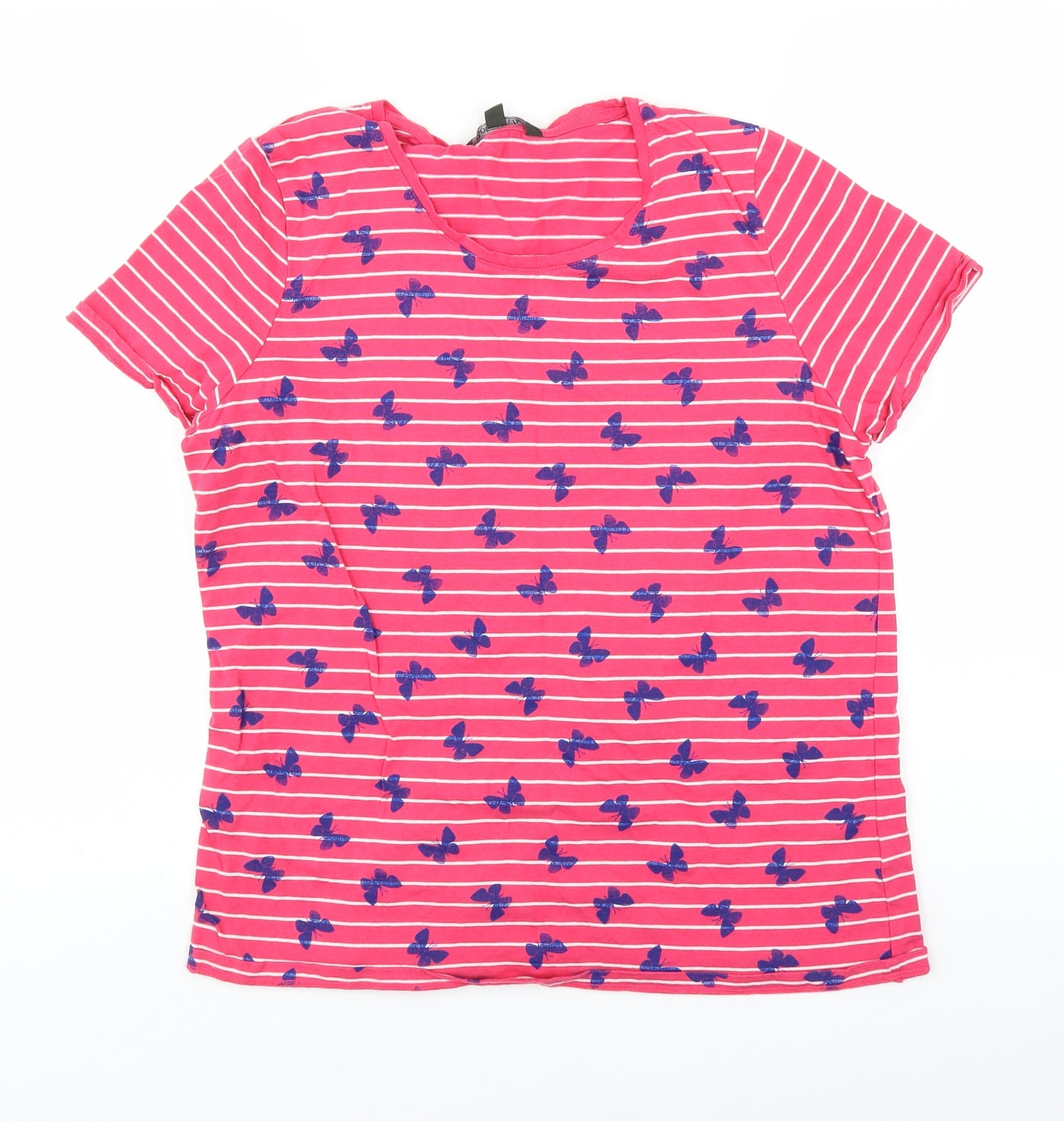 Bonmarché Womens Pink Striped  Basic T-Shirt Size 16