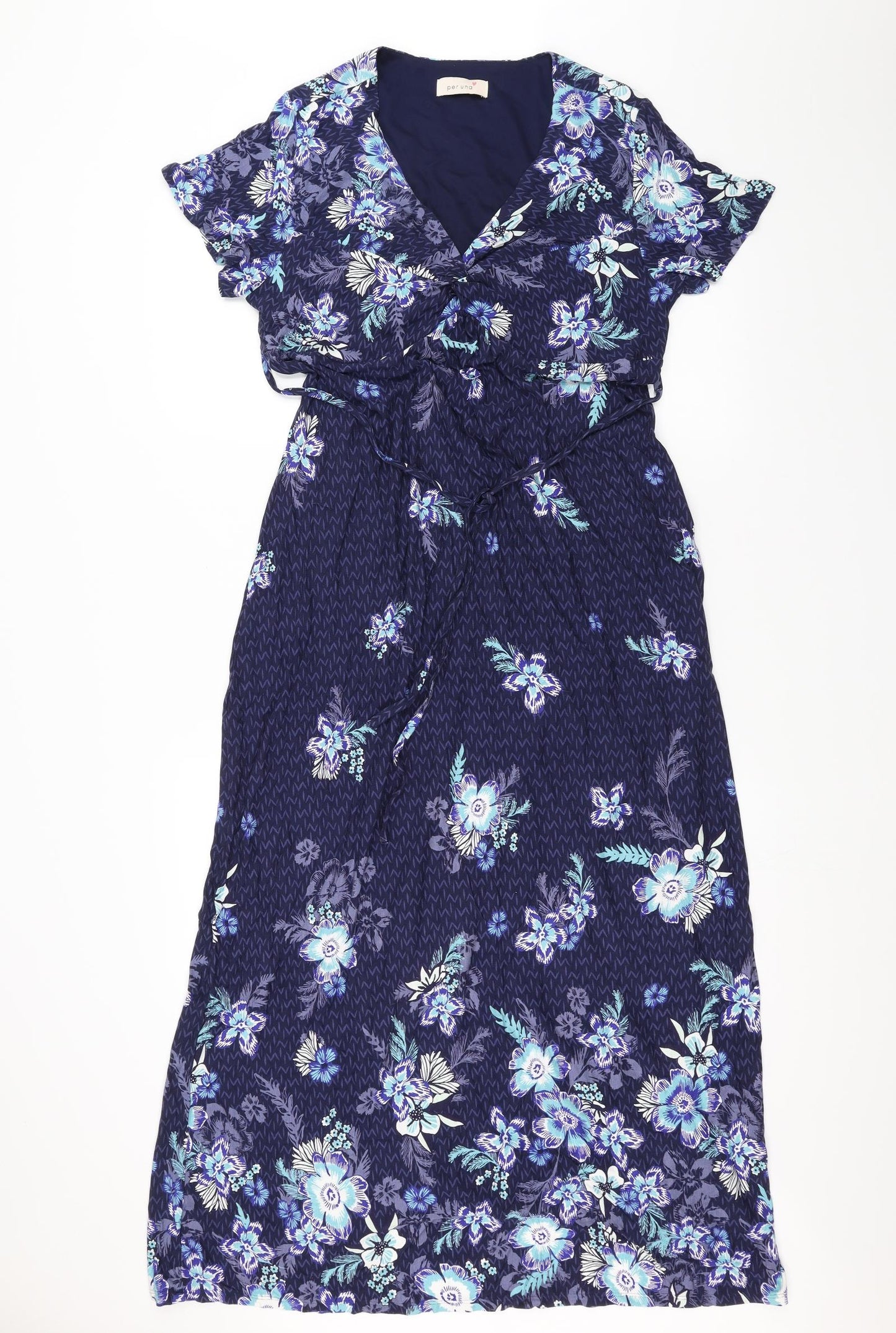Marks and Spencer Womens Blue Floral  A-Line  Size 14