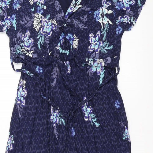 Marks and Spencer Womens Blue Floral  A-Line  Size 14