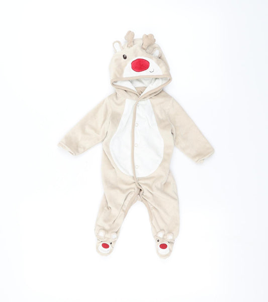 Front view of George Baby Brown Babygrow One-Piece, size 0-3, Months - Deer