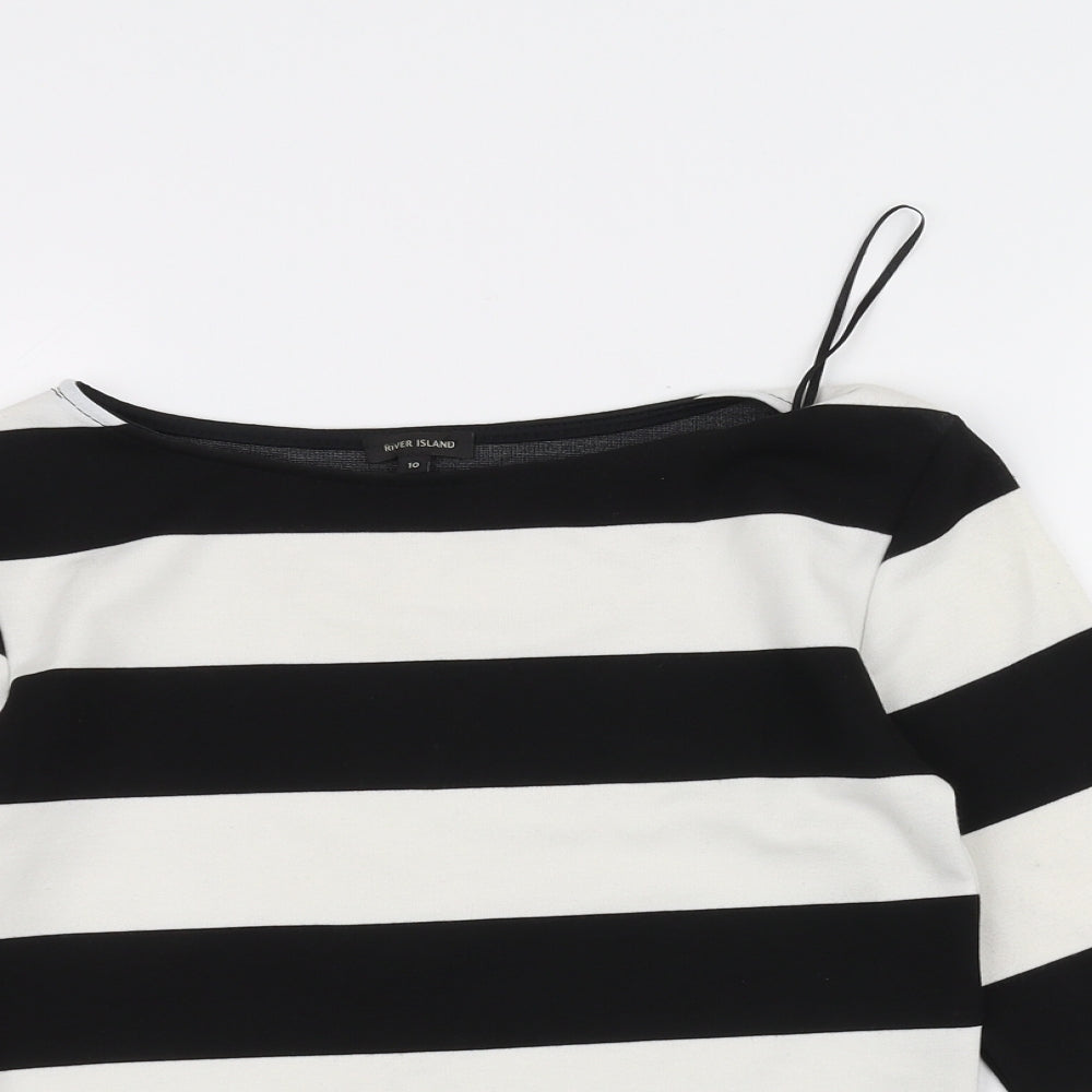 River Island Womens White Striped  Basic T-Shirt Size 10