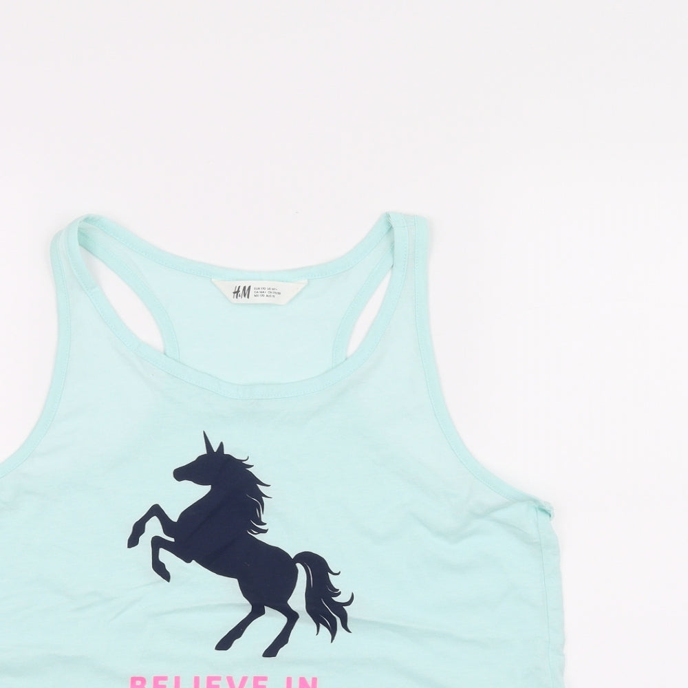 H&M Womens Blue   Basic Tank Size 14  - Unicorn