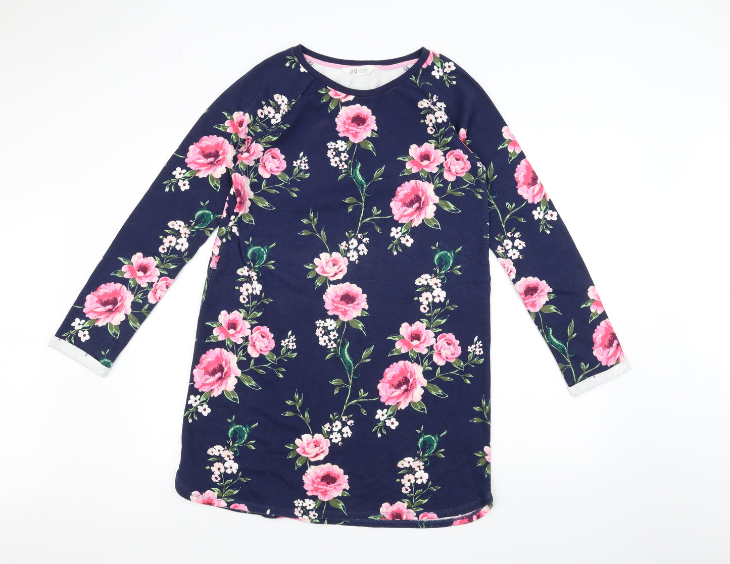 H&M Girls Blue Floral  Pullover Jumper Size 14 Years