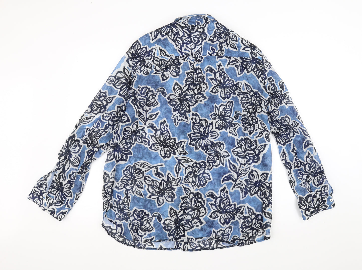 BRAX Womens Blue Floral  Basic Button-Up Size 16  - See Through