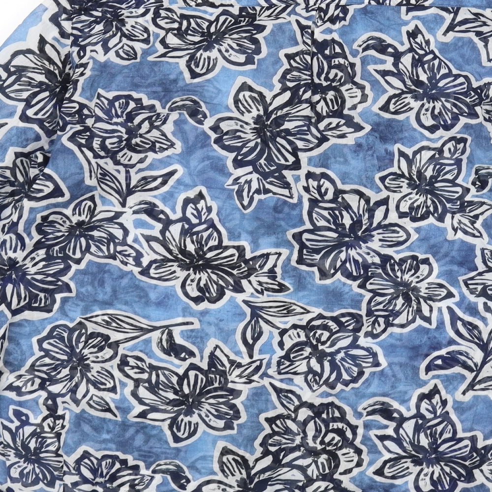 BRAX Womens Blue Floral  Basic Button-Up Size 16  - See Through