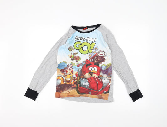 Front view of Angry Birds boys’ grey basic t-shirt, size 9-10, years - angry birds