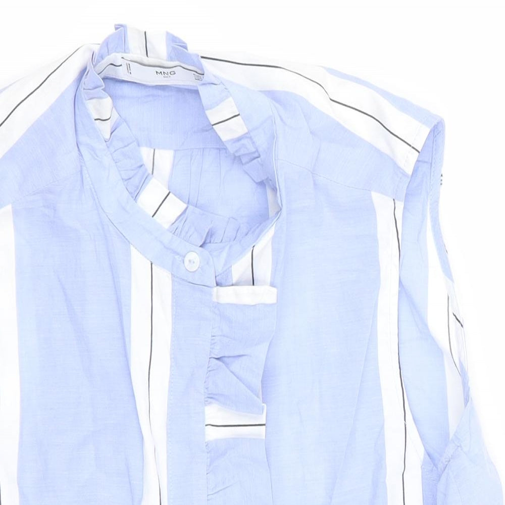 ming Womens Blue Striped  Basic Blouse Size L