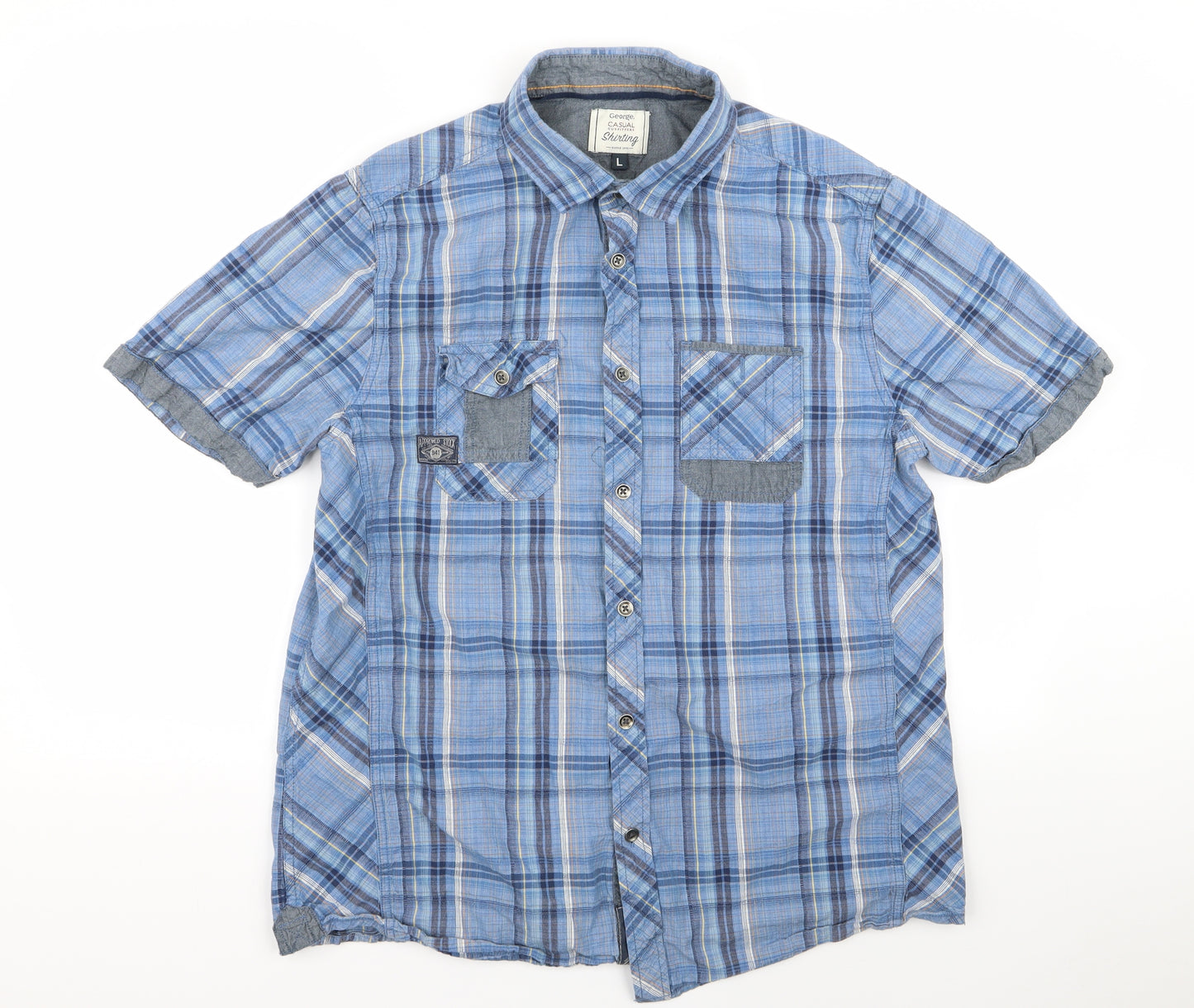 George Mens Blue Floral   Button-Up Size L