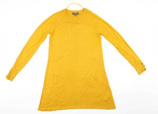 Front view of Primark women’s yellow jumper dress, size XS