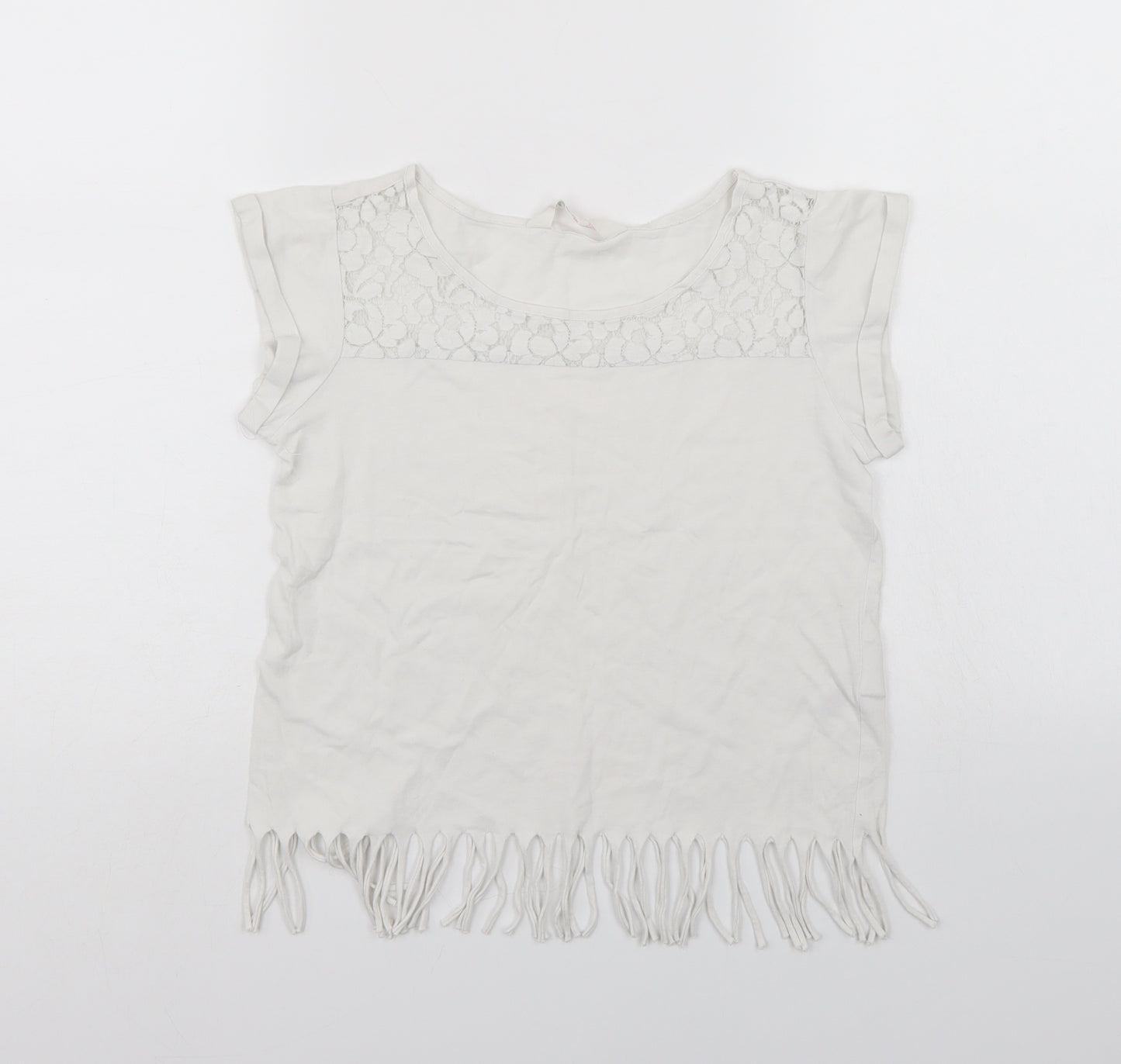 H&M Girls White   Basic T-Shirt Size 11-12 Years  - Lace trim