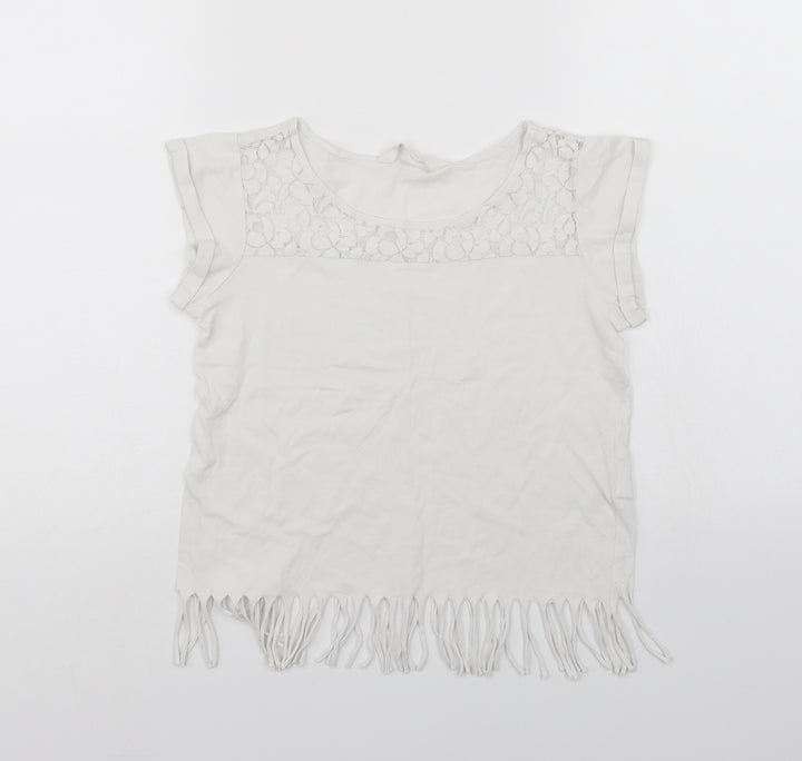 H&M Girls White   Basic T-Shirt Size 11-12 Years  - Lace trim