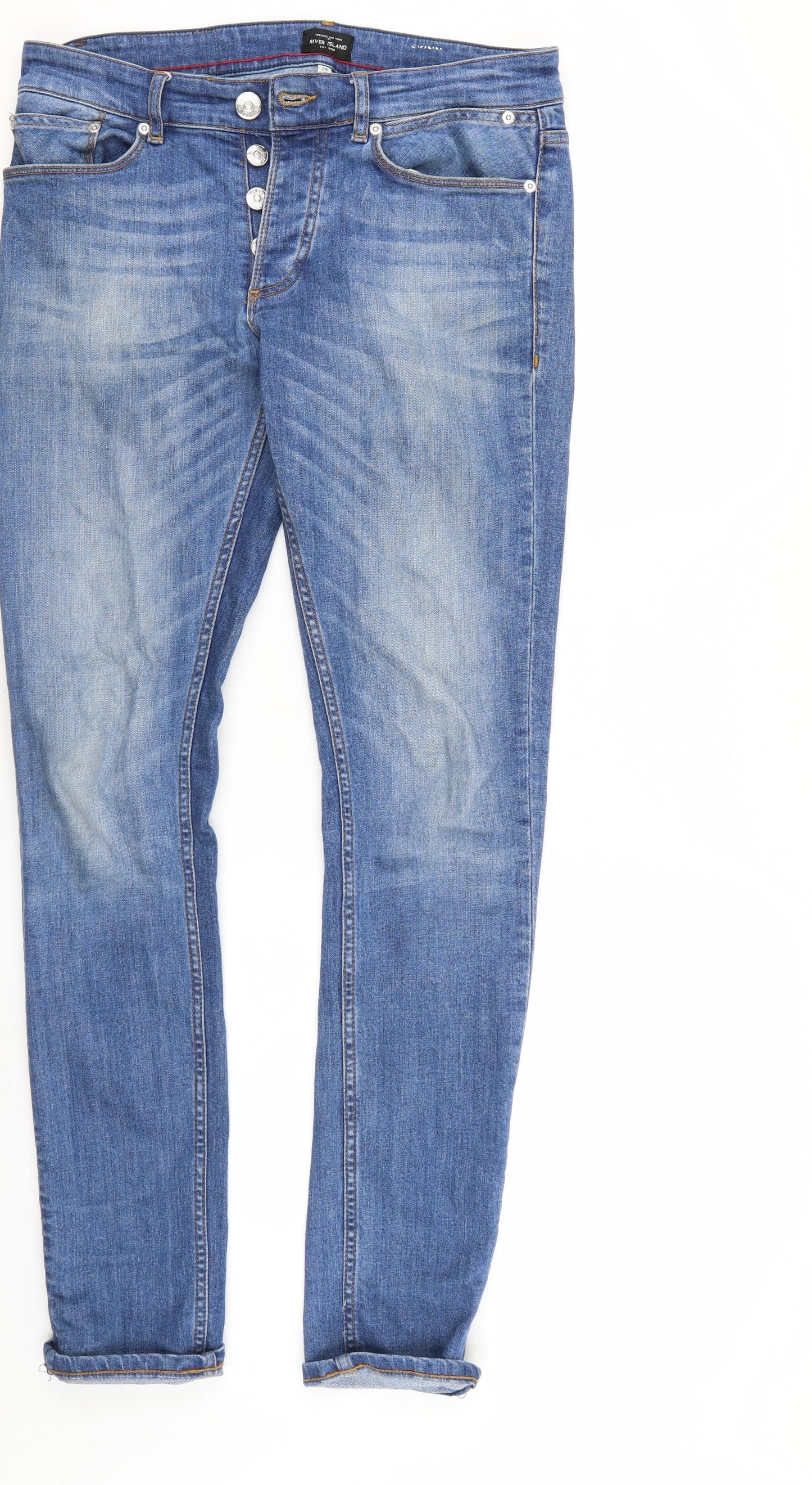 River Island Mens Blue  Denim Straight Jeans Size 28 L34 in