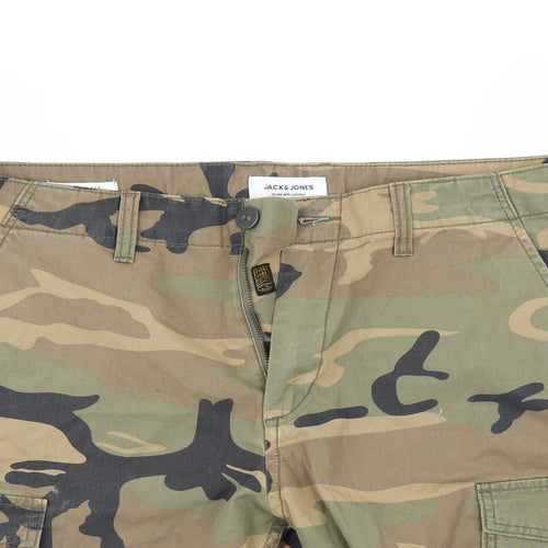 JACK & JONES Mens Green Camouflage  Cargo Shorts Size 36