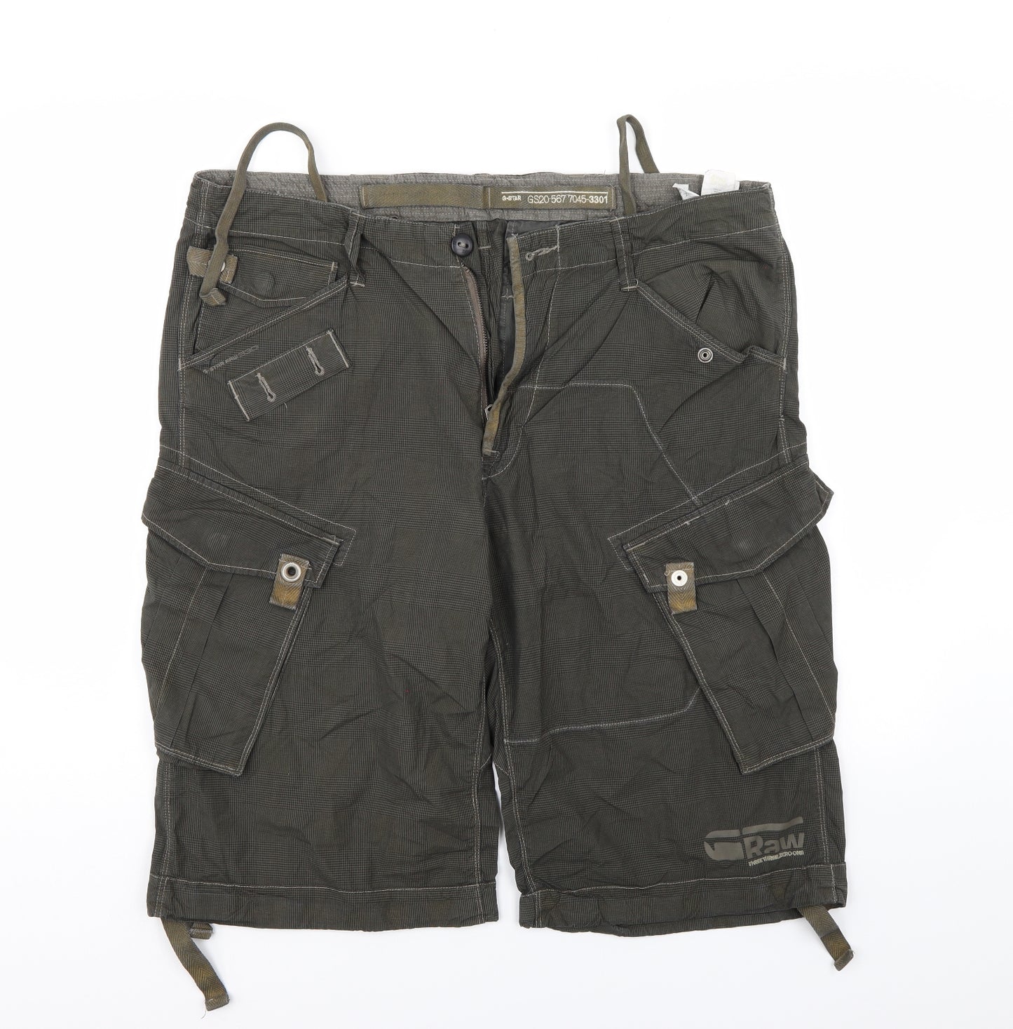 G Star Mens Green Check  Cargo Shorts Size 38