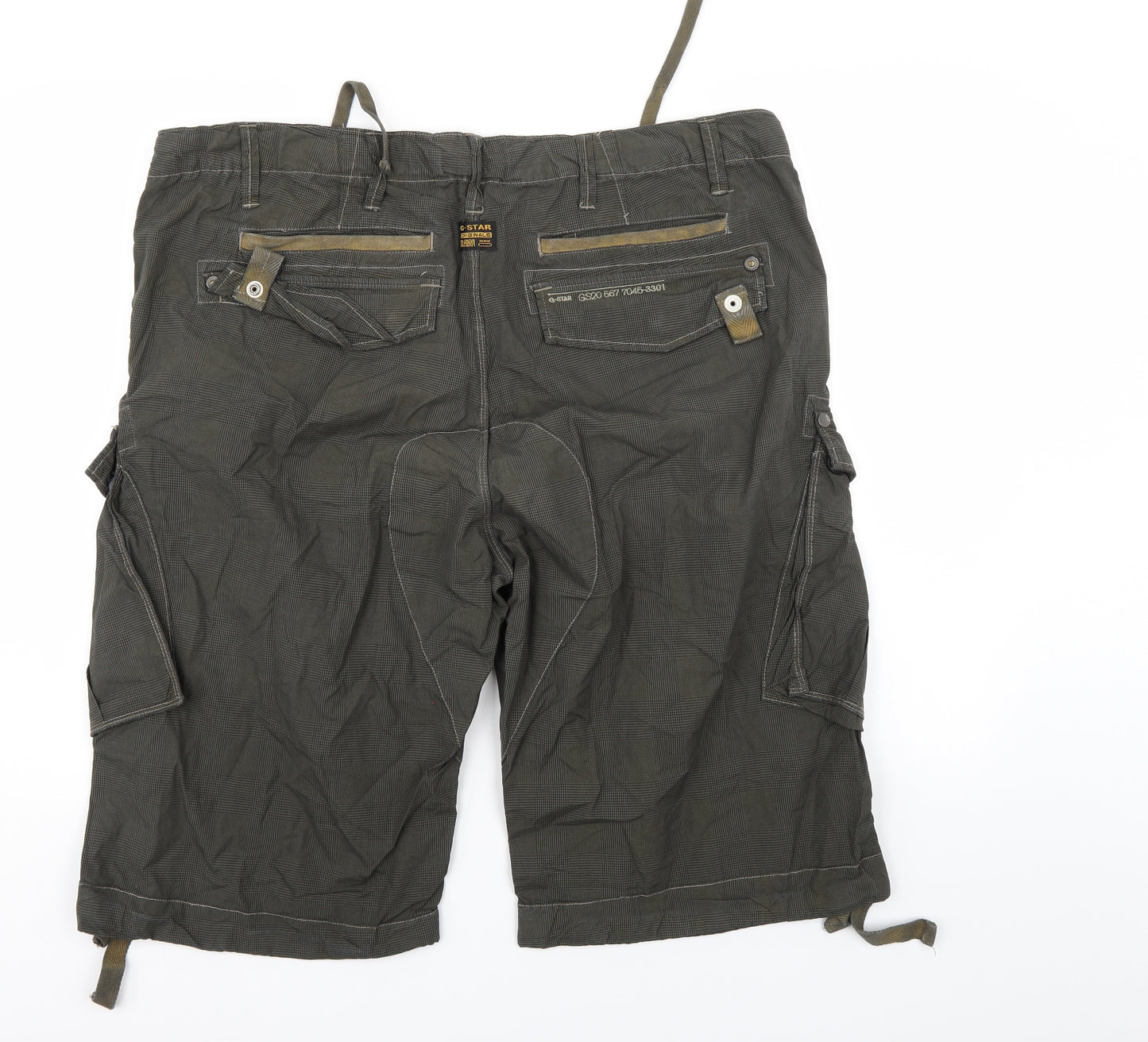 G Star Mens Green Check  Cargo Shorts Size 38