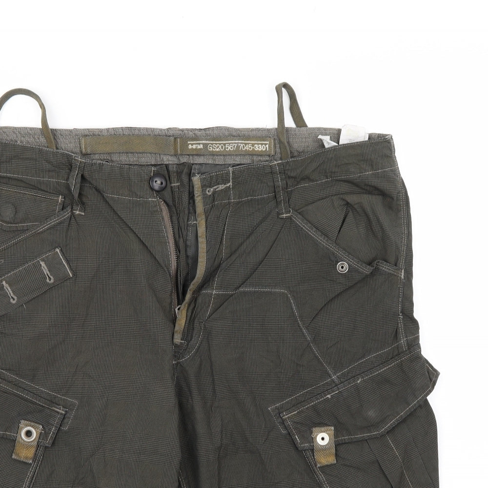 G Star Mens Green Check  Cargo Shorts Size 38