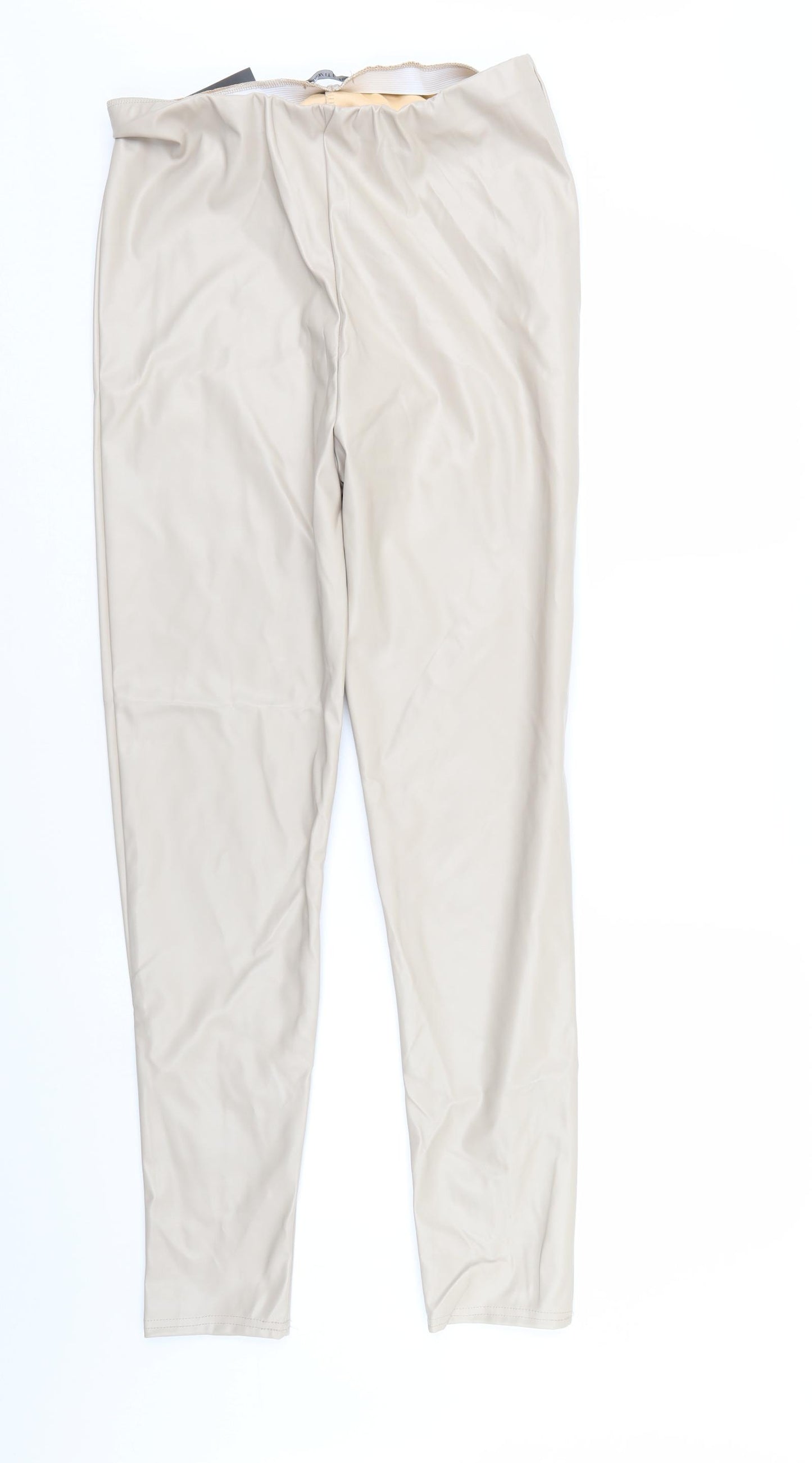 I SAW IT FIRST Womens Beige   Trousers  Size 16 L29 in - Elastic Waist/ leather look