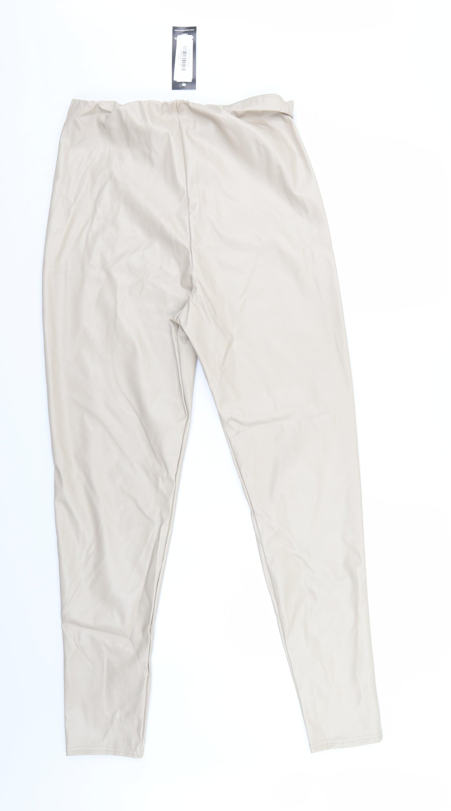 I SAW IT FIRST Womens Beige   Trousers  Size 16 L29 in - Elastic Waist/ leather look