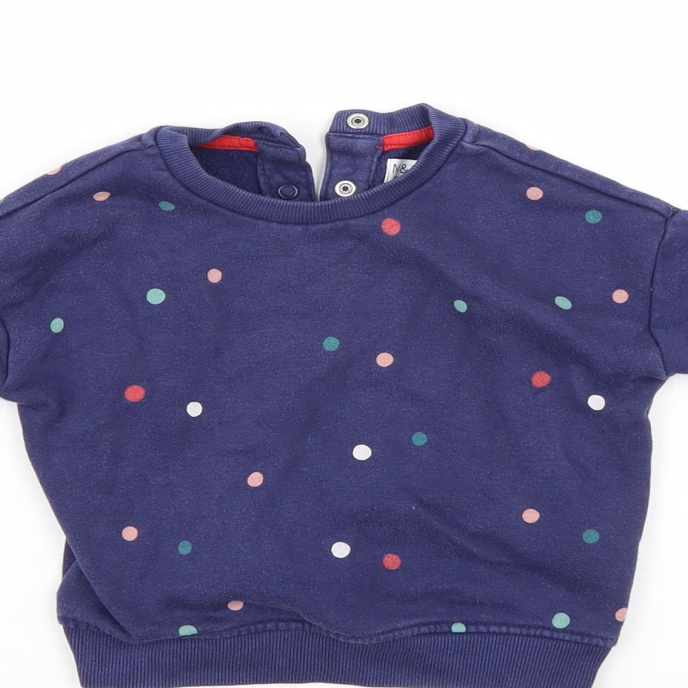 M&S Girls Blue Polka Dot  Pullover Jumper Size 18-24 Months