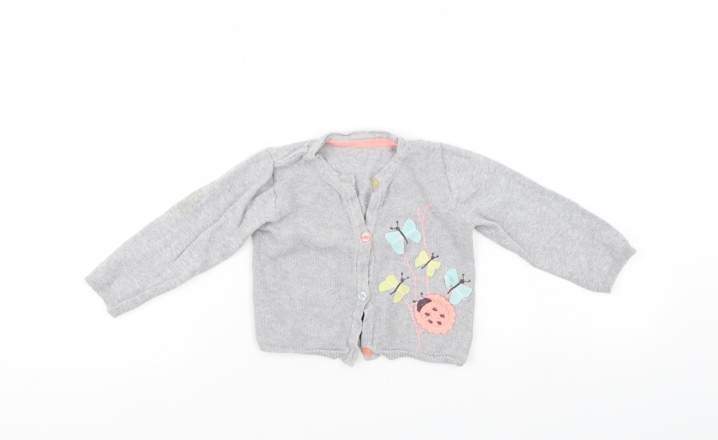 Nutmeg Girls Grey Floral  Cardigan Jumper Size 12-18 Months