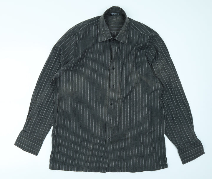 Emporio Mens Grey Striped   Button-Up Size XL
