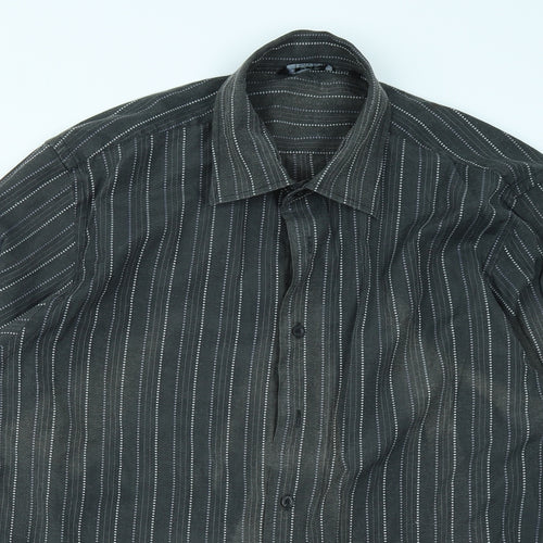 Emporio Mens Grey Striped   Button-Up Size XL