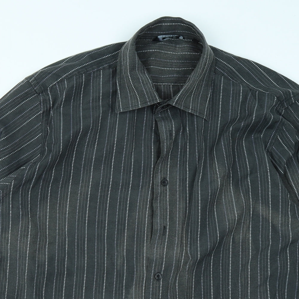 Emporio Mens Grey Striped   Button-Up Size XL