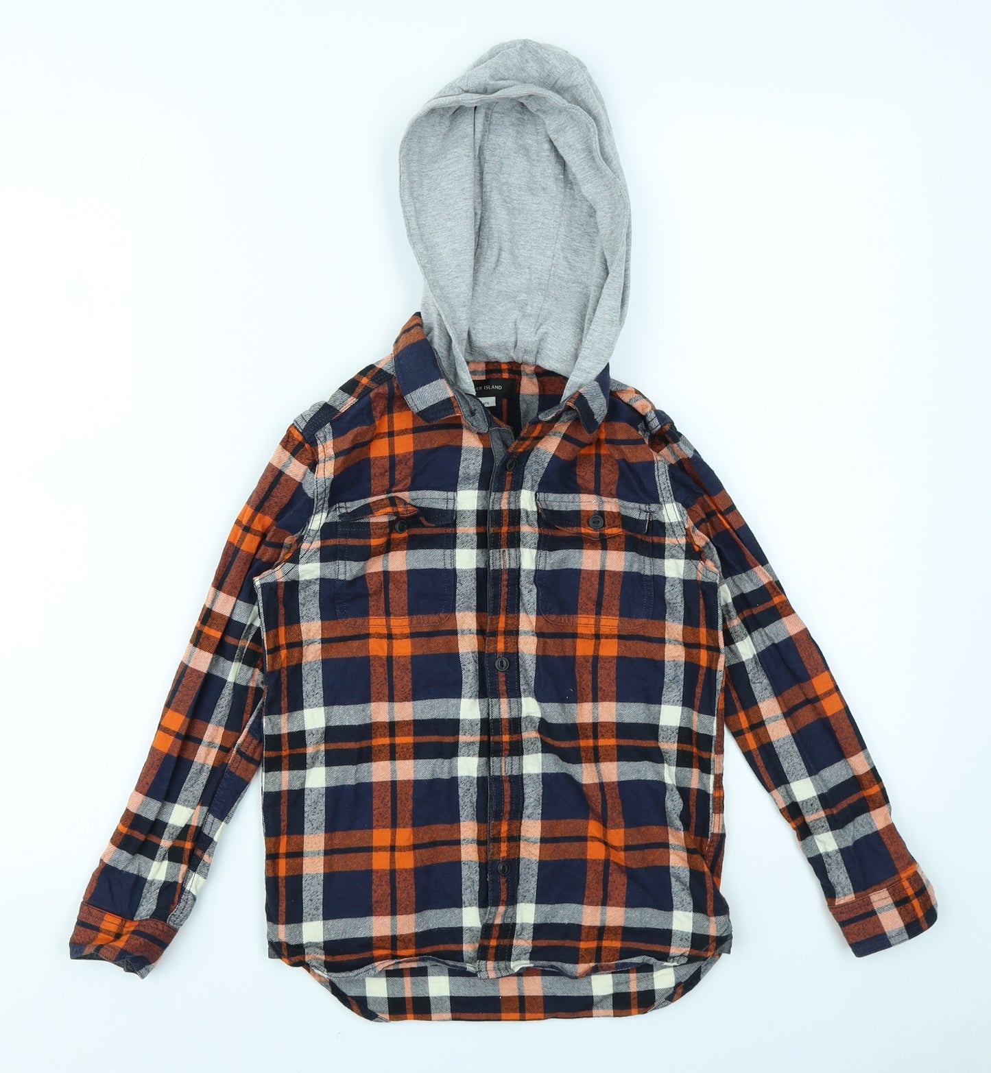 River Island Boys Orange Plaid  Basic Button-Up Size 8 Years