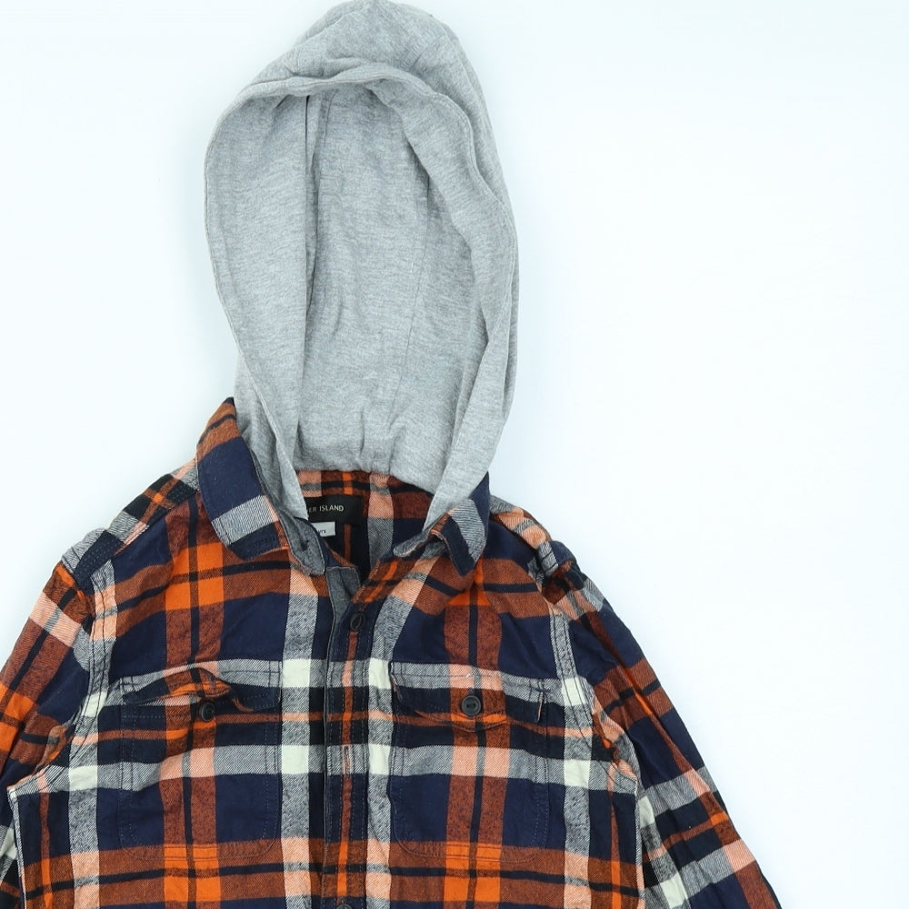 River Island Boys Orange Plaid  Basic Button-Up Size 8 Years