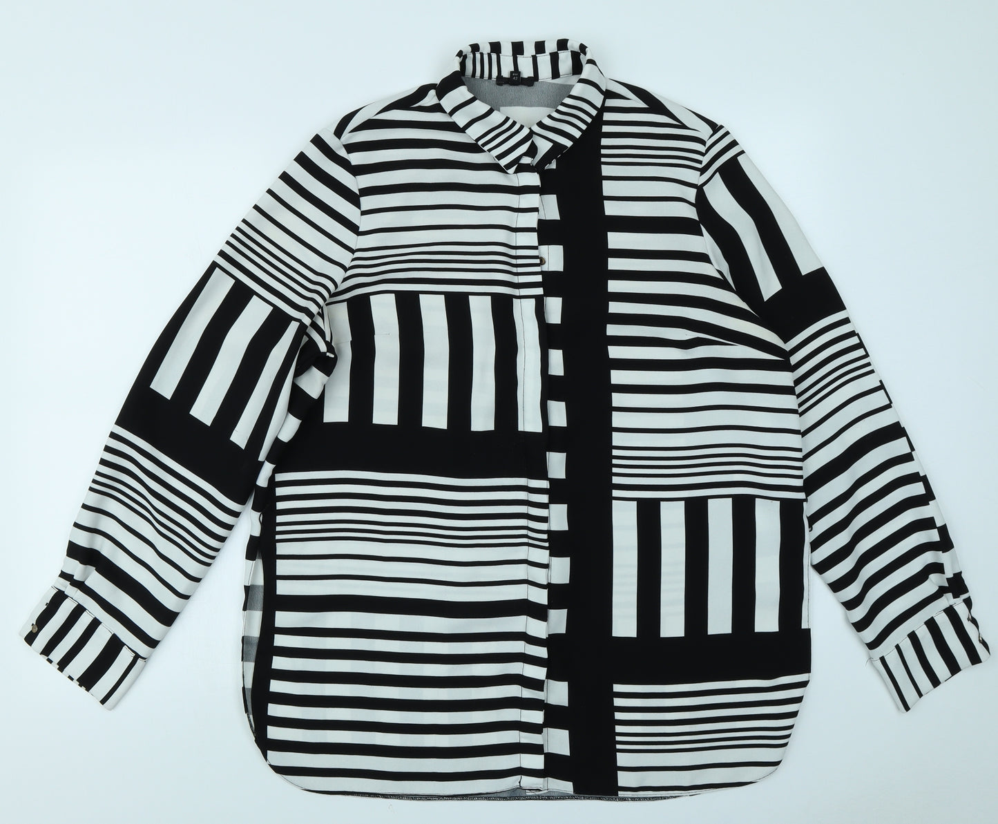 Rive Island Womens Black Striped  Basic Button-Up Size 16