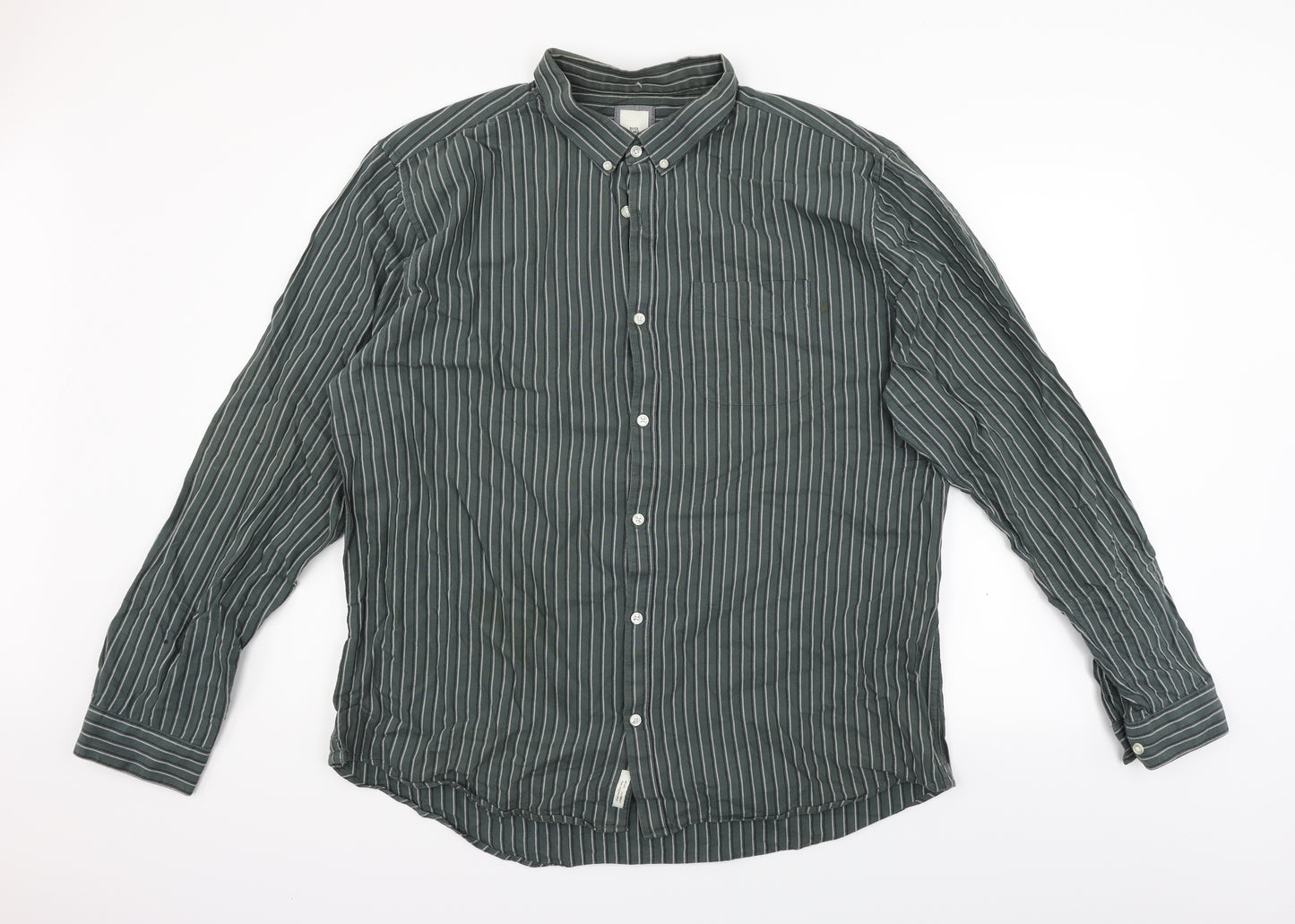 River Island Mens Green Striped   Button-Up Size 2XL