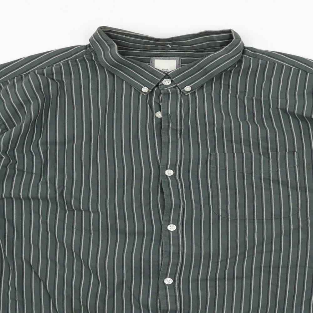 River Island Mens Green Striped   Button-Up Size 2XL