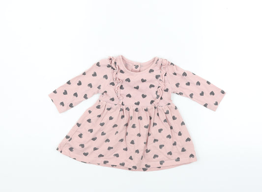 Front view of Matalan Baby Pink Polka Dot Fit & Flare, size 3-6, Months